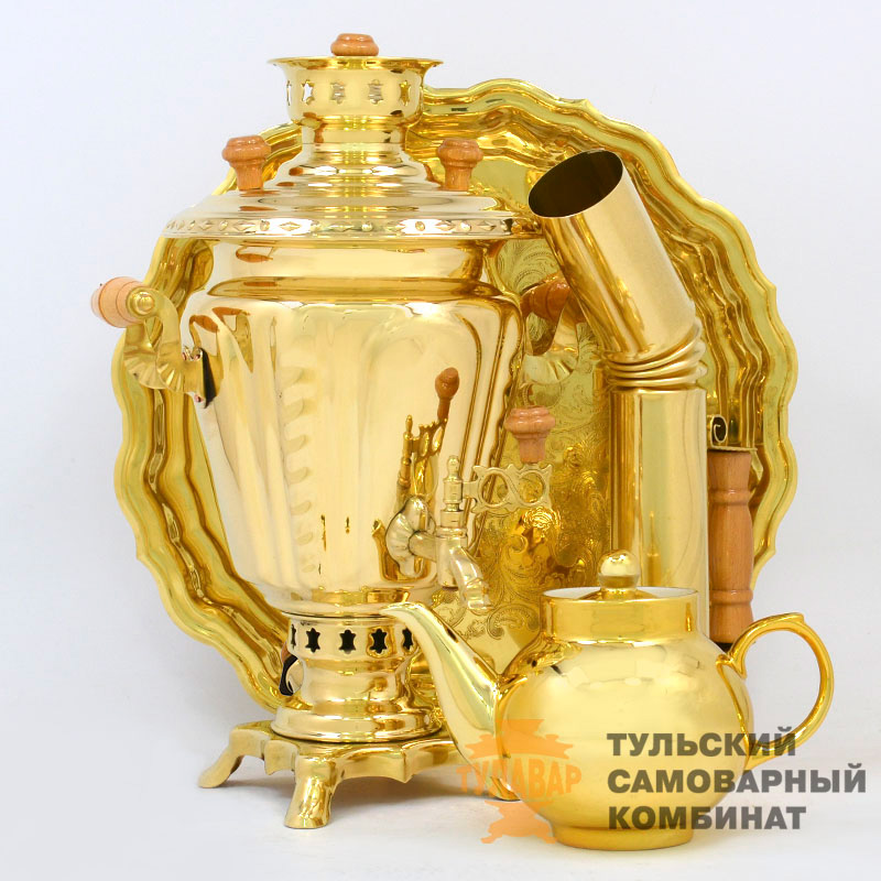 «Русская краса» 3л, самовар в наборе 4 предмета с ажурным подносом